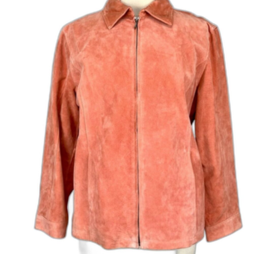 Chicos Suede Leather, Lined, Zip Front with Pockets Jacket size  3 or XL or 16